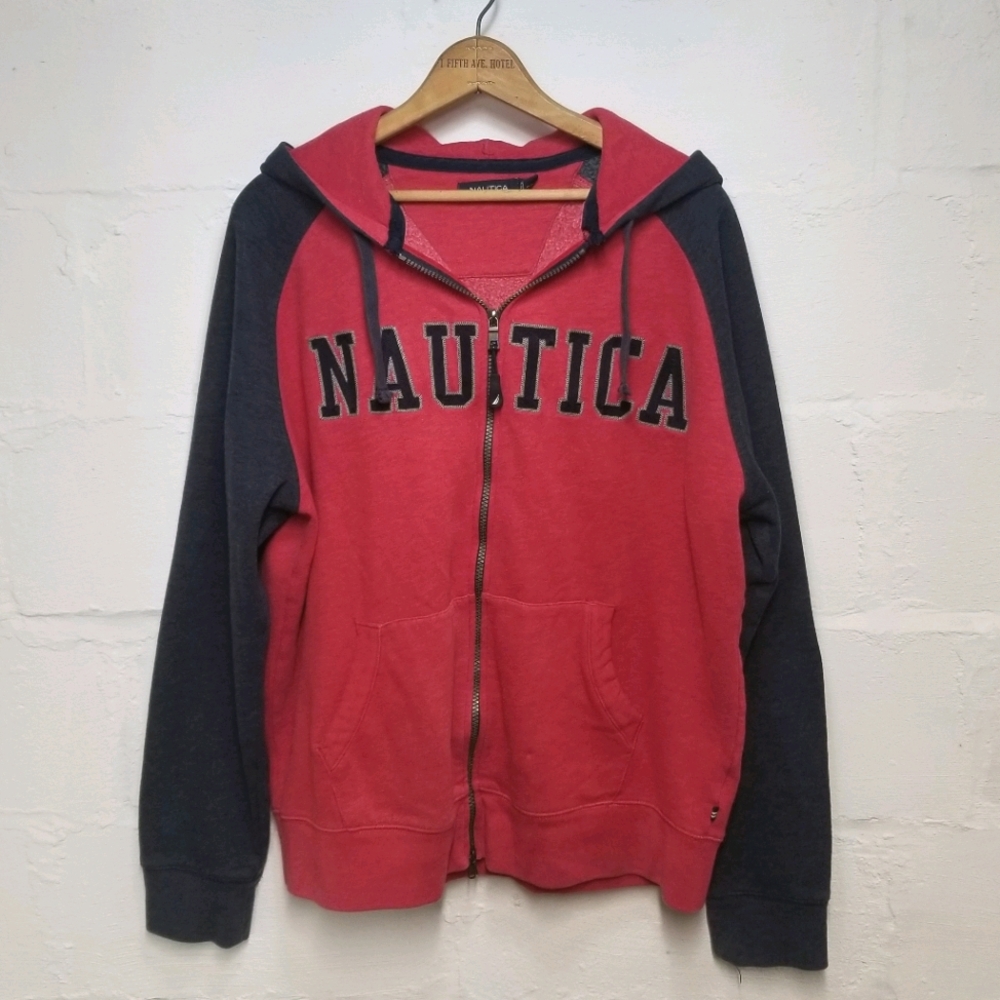 Nautica red & blue zip hoodie men's large